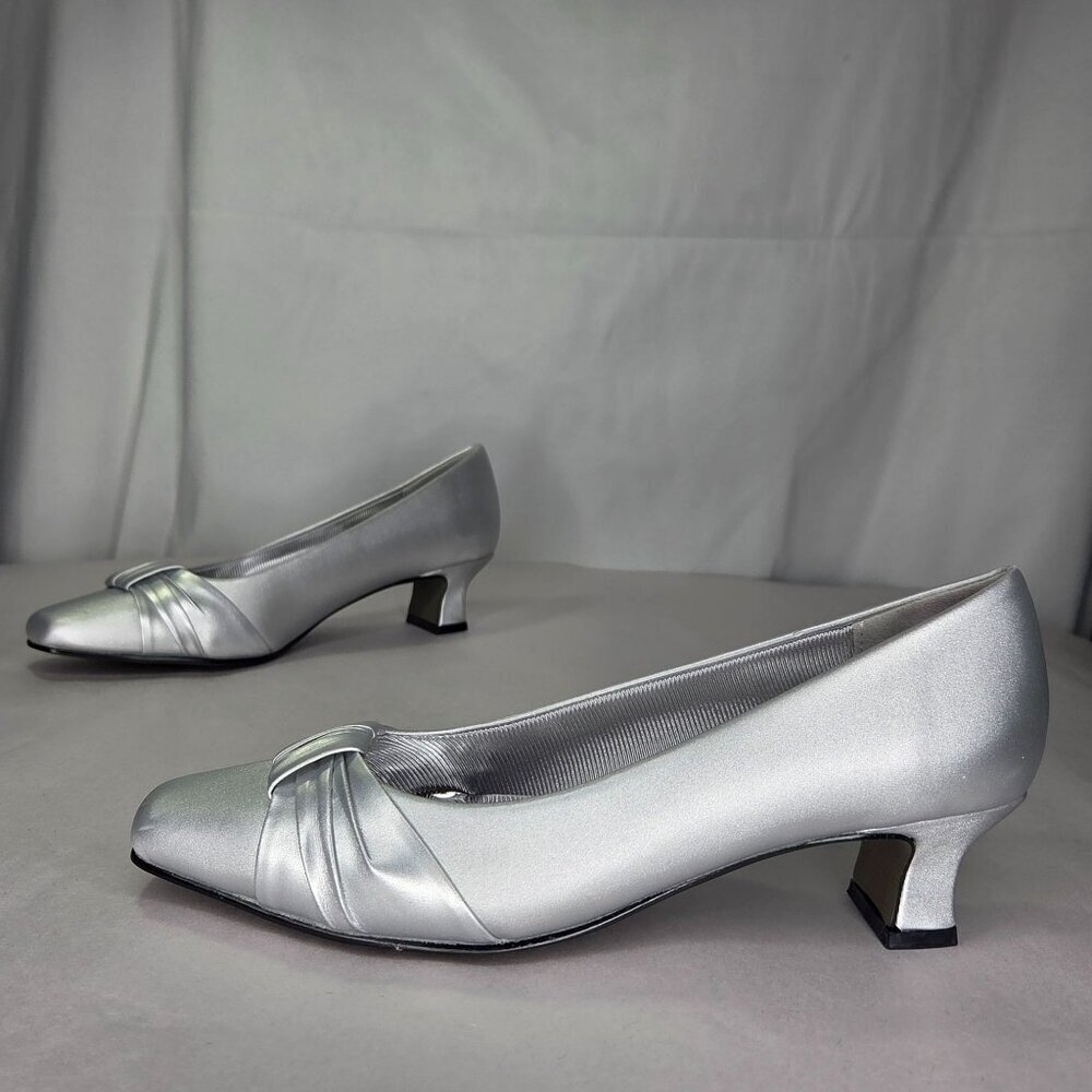 Easy Street Waive Metallic Square Toe Kitten Heel Pumps